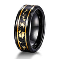 OAHLAN Classic 8mm Hammered Edge Black Plated Tungsten Carbide Rings Meteorite Gold Foil Inlay for Men Male Wedding Band Jewelry MegaBDM