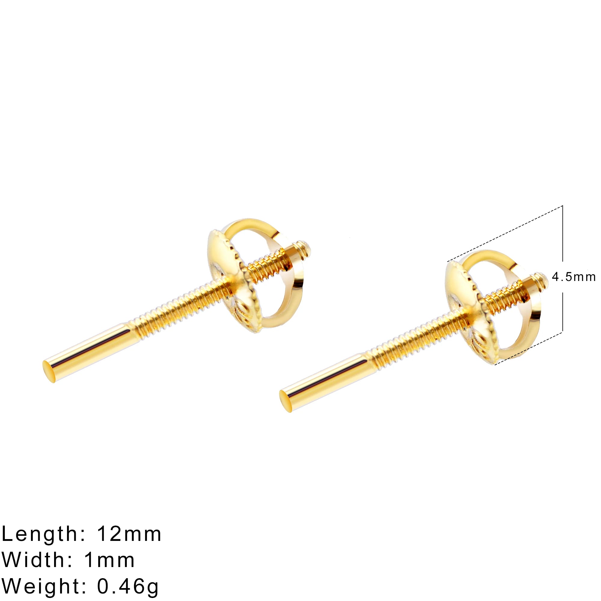 Wholesale AU750 Real 18k Gold Stud Structure Pin Jewelry Findings Screw Back Earrings for Baby Kids
