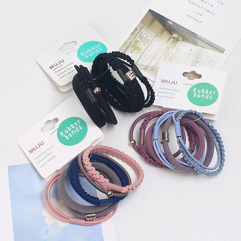 6-Piece Set of Fashionable Korean Version Card & Horsetail Hair Ties Card Rope Hair Styling Accessories