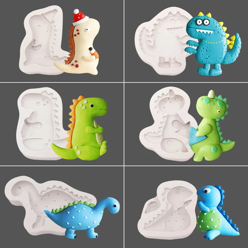 D5042 Cute Cartoon Mini Dinosaur Decorate Turn Sugar Cake Baking Pastries Chocolates Resin Mold Silicone 3D Mould