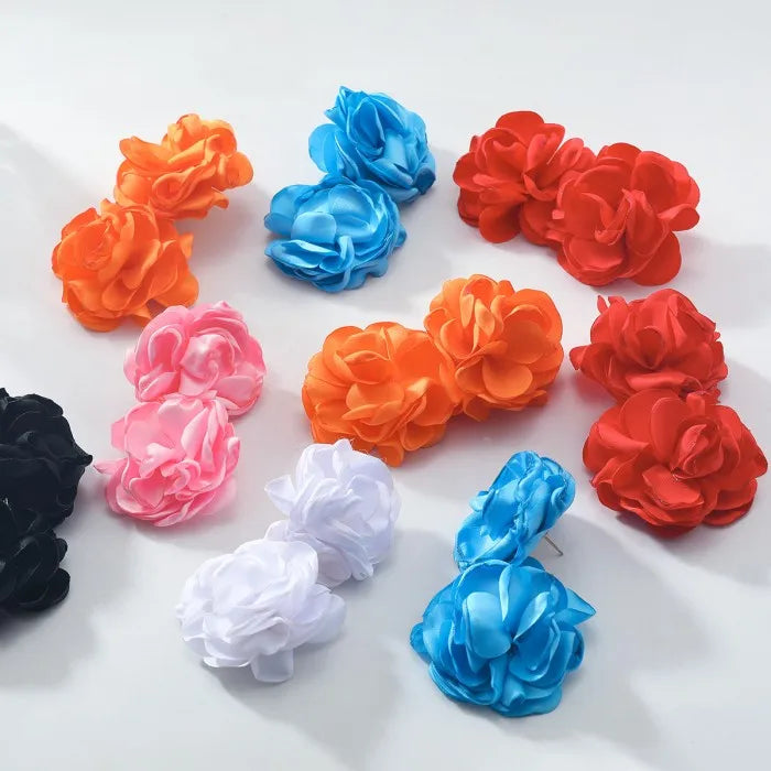 Exaggerated Large Fabric Flower Earrings for Women Trendy Wedding Big Drop Earrings Fashion Jewelry