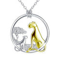 Fine Jewelry 925 Sterling Silver Gold Plated Animal Leopard Mother and Son Pendant Necklace for Women
