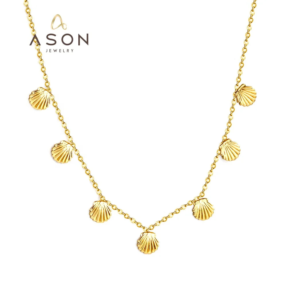 Ason Classical Stainless Steel 18K Gold Plated Jewelry Elegant Multiple Shell Chain Necklace Charms Fashion Necklaces for Women