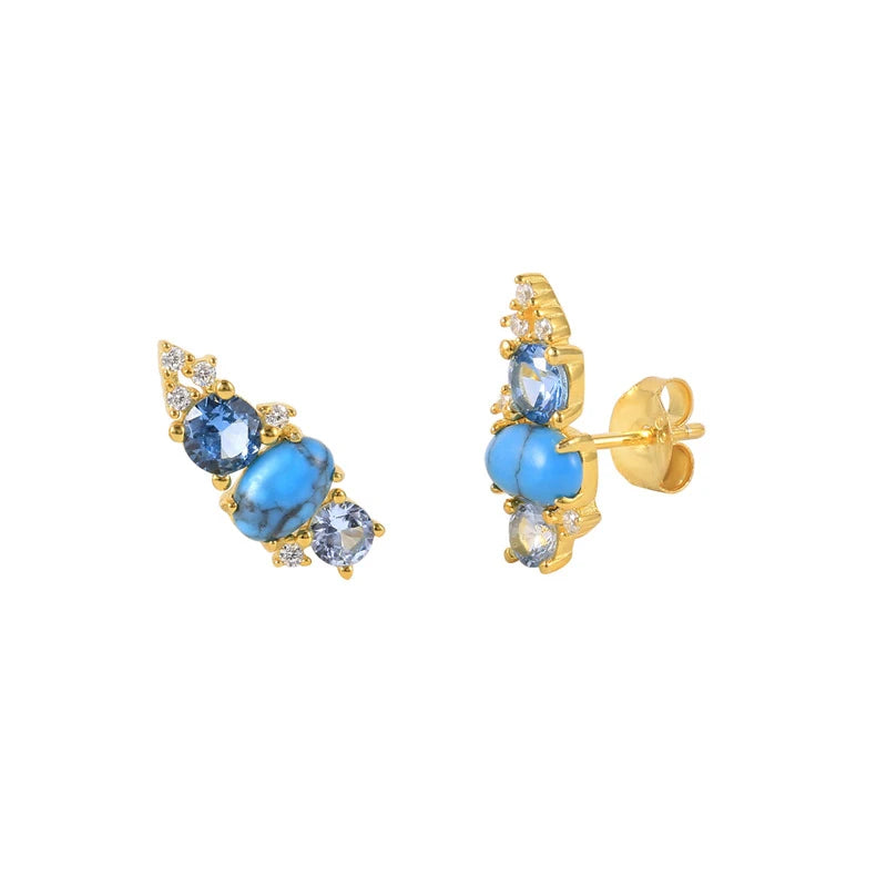 Low-Key Luxury Trendy Simple Blue Pearl Zircon Silver Stud Earrings for Ladies Dinner Wedding Anniversary Party Gift