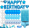 Blue Birthday Party Decoration Happy Birthday Banner Sky-Blue Fringe Curtain for Girl Boy Kids Men Women Adults ST011