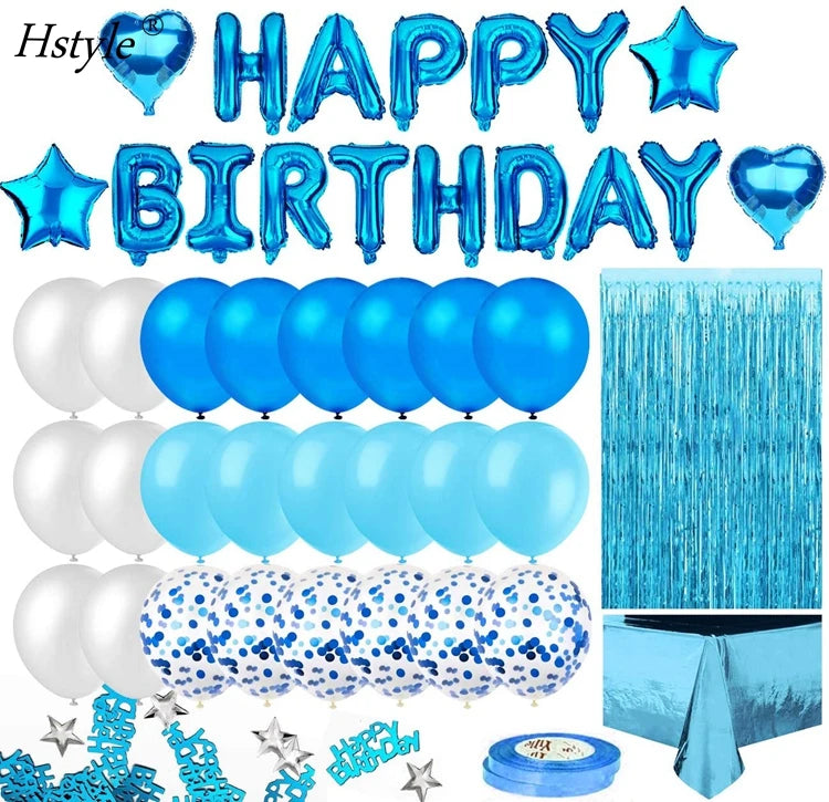 Blue Birthday Party Decoration Happy Birthday Banner Sky-Blue Fringe Curtain for Girl Boy Kids Men Women Adults ST011