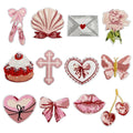 Fashion pink Style Embroidered Eco-Friendly Nonwoven Felt Iron Ballet Shoes butterfly Bowknot Lip Rose Patch for Clothing Hat