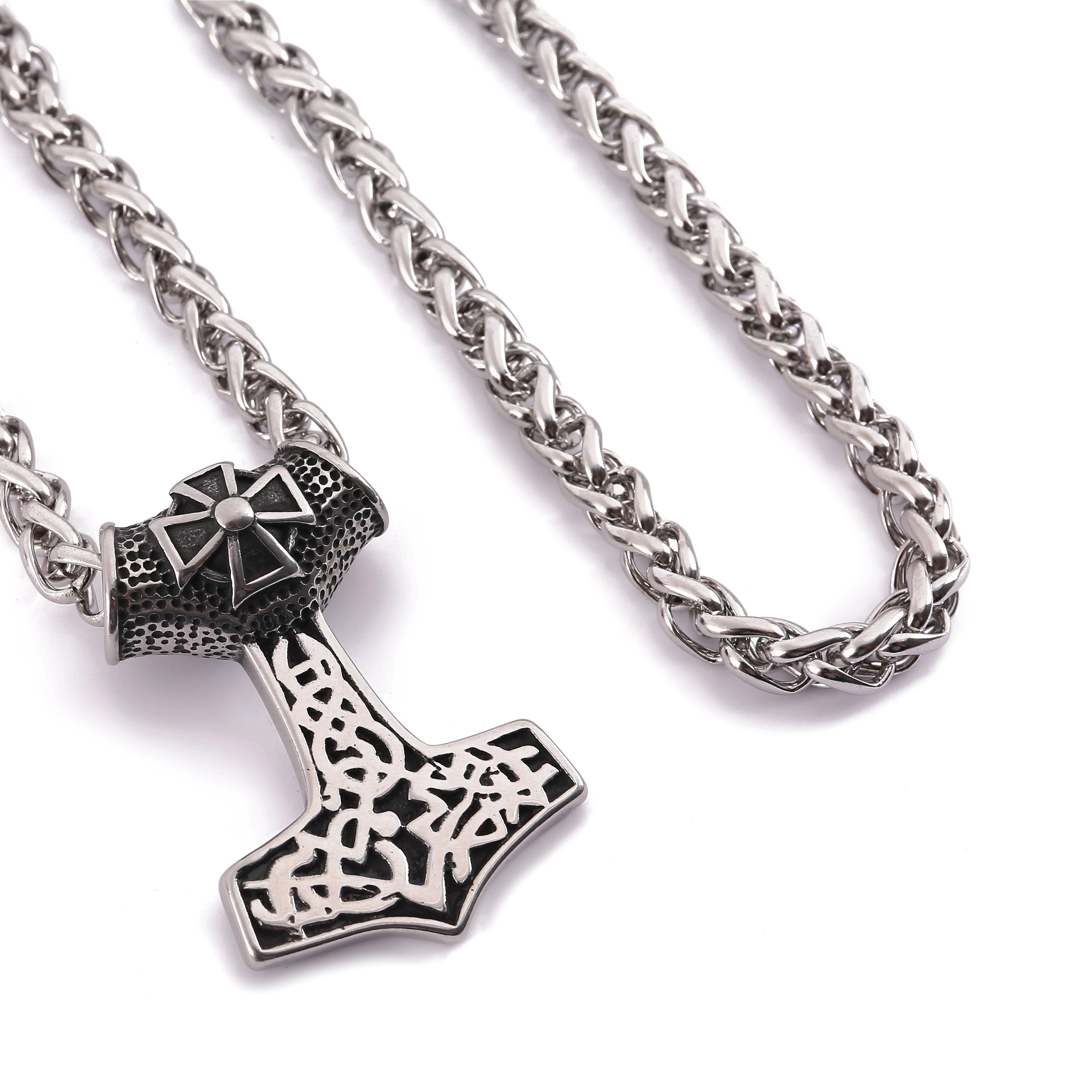 Norse Myth Themed Jewelry Wholesale Stainless Steel King Chain Necklace Mens Thor Necklace Viking Jewlery