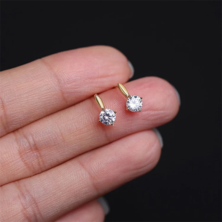 Simple Design Girls Office Jewelry Silver Big CZ Stone Stud Earrings