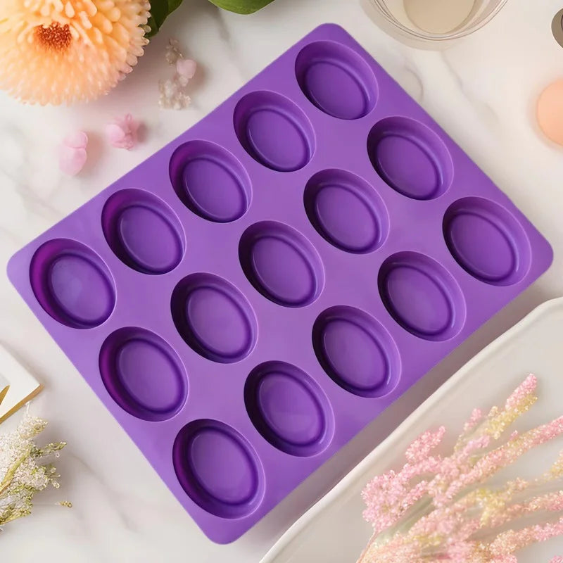 Durable Non Stick 15 Cavity Oval Shape Food Grade Silicone Dishwasher Safe Soap Mold DIY Soap Cake Molds Candle Chocolate Bar