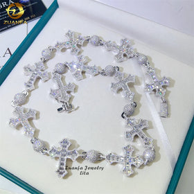 New Arrivals Hip Hop Style 925 Silver Ball Cuban Link Chain Moissanite Cross Pendant Necklace