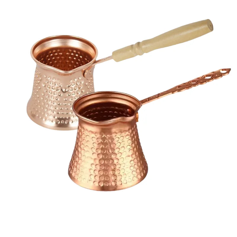 Solid Hammered Copper Turkish Greek Arabic Coffee Pot Stovetop Coffee Maker Cezve Ibrik Briki with Handle and Spoon