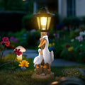 Elegant White Pelican Resin Sculpture with Tree Stump Base & Vintage Lamp Realistic Orange Beak & Feather Details
