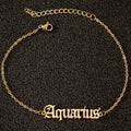 Fashion Tarnish Free 18k Gold Plated Old English Stainless Steel 12 Zodiac Sign Anklet Foot Jewelry for Women
