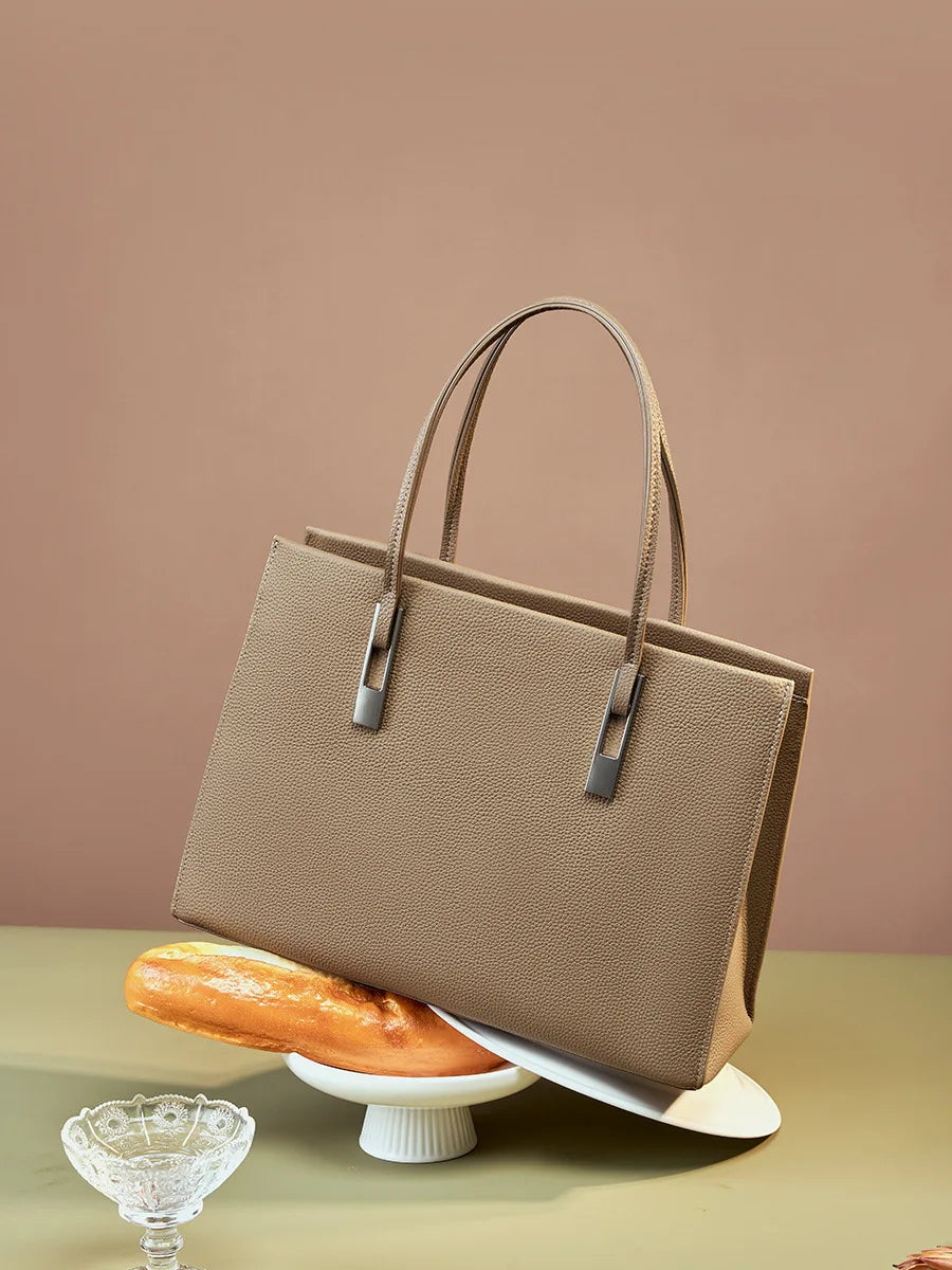 Custom Logo Togo Leather Tote Bag Women Minimalist Professional Office Handbag OEM ODM Top Grain Cowhide Work Shoulder Purse