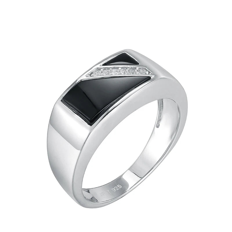 LULUFOCUS Fine Jewelry 925 Sterling Silver Cushion Cut Black Onyx Gemstone S925 Silver Men Ring