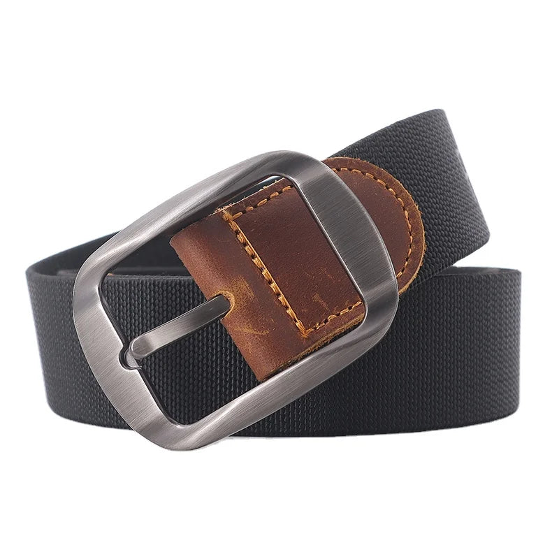 OEM Leather Pin Buckle Casual Business Belt Stretch Fabric Belt Jeans Elastic Brown Men's Belt