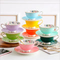 2025 New Wholesale Bulk Ceramic Coffee Cup Mug Gold Rim Color Glazed Bone China Ceramic Tea Cups and Saucers