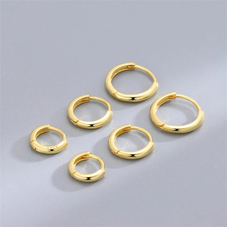 SP New Trendy Fashion Gold Plated Jewelry 9/11/13mm Simple Huggie Hoop 925 Sterling Silver Hoop Earrings for Women