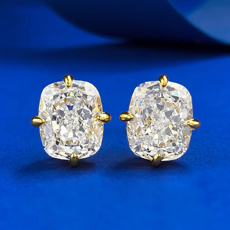 Jewelry Manufacturer 925 Sterling Silver Gold-Plated High-Carat Diamond-Cut Zirconia Stud Earrings