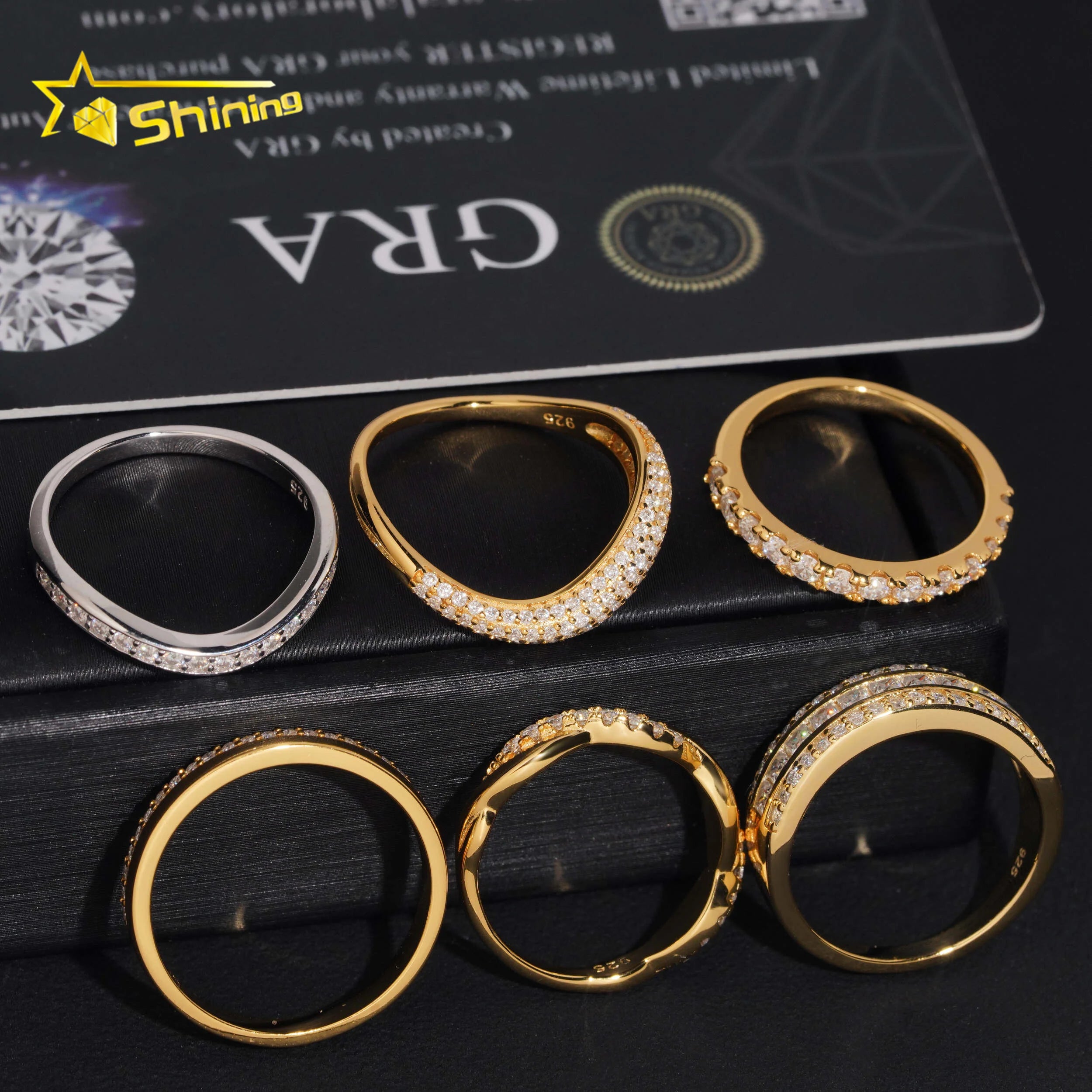 Gold Plated Hot Sale Band Ring 925 Sterling Silver Iced Out VVS Moissanite Pass Diamond Tester Ring for Wedding