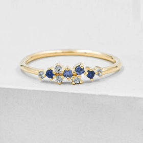 Minimalist Designs Cubic Zirconia Stone Silver with 14k Gold Plated Ring Designs for Girls with Blue Stone for Women