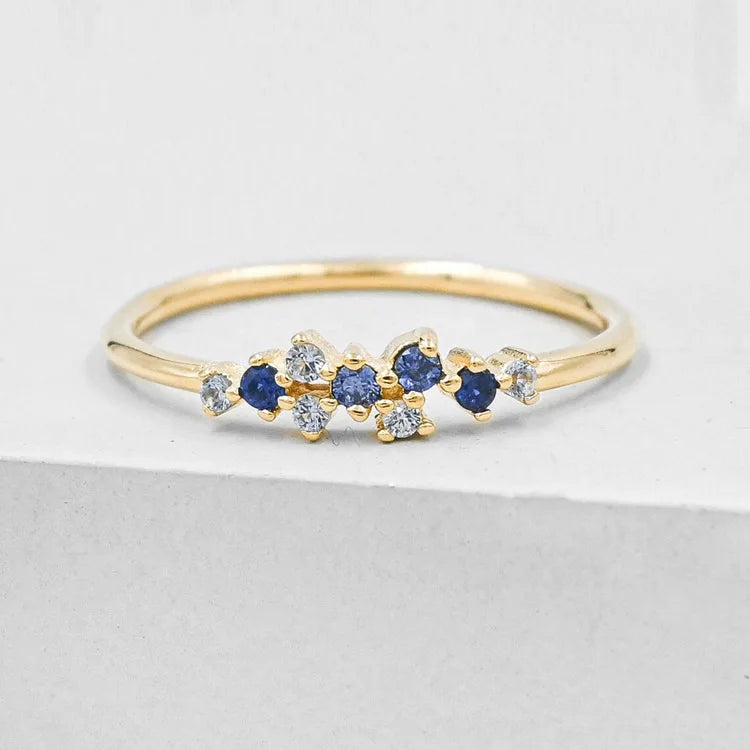 Minimalist Designs Cubic Zirconia Stone Silver with 14k Gold Plated Ring Designs for Girls with Blue Stone for Women
