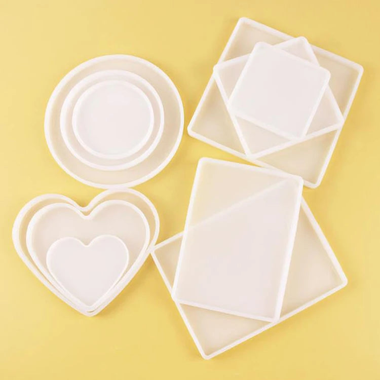 YS Custom Large Round/Square/Rectangle/Heart Coaster Mould Resin Silicone Molds Shiny Epoxy Casting for DIY Jewelry Making Tools