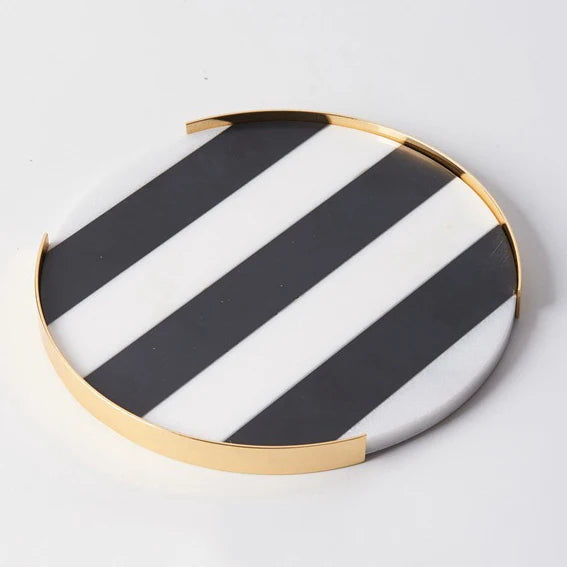 Top Quality Marble Jewellery Cosmetic Candy Tray Luxury Round White Black Striped Marble Tray for Home Decor