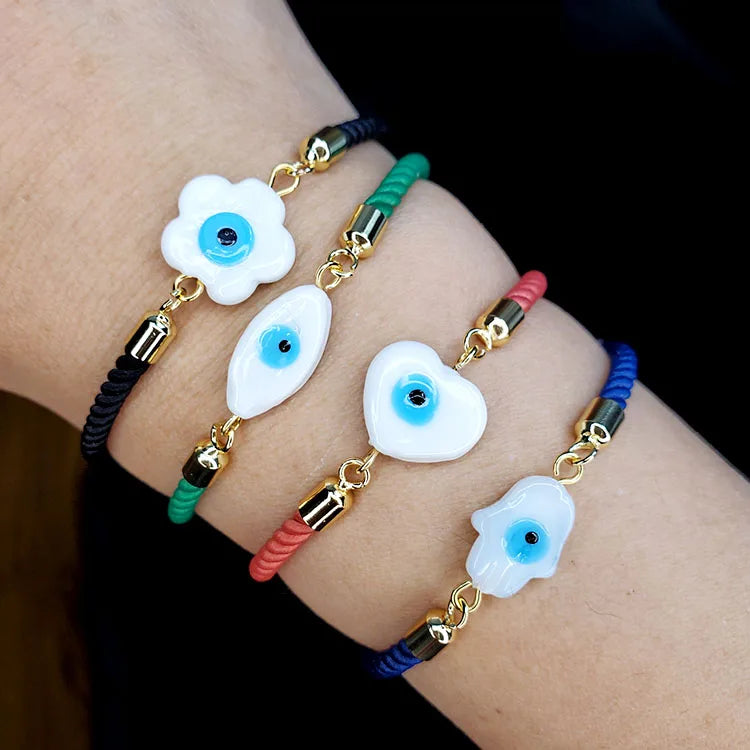 BM1037 Fashion Heart Evil Eyes Glaze Bead 18K Gold Plated Copper Women BraceletTrendy Hama Glaze Brass Ladies Bracelet