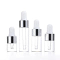 Luxury Transparent Gold Glass Vials 1ml 2ml 3ml 5ml Essential Oil Bottles Silver Aluminum Cap PP Dropper Customizable Cosmetic