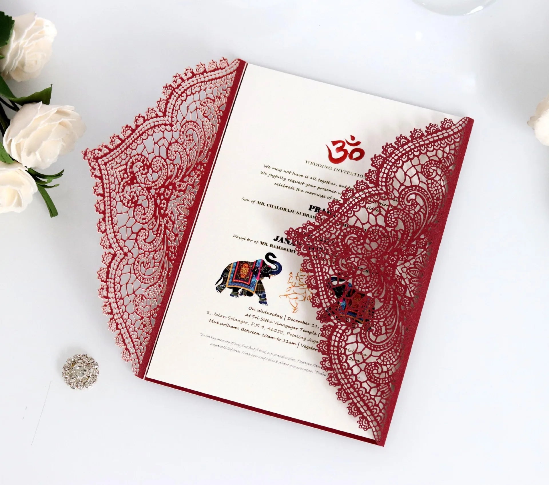 Custom Wholesale Cheap Price Red Pocket Elegant Style Laser Cut Paper Wedding Invitation Card