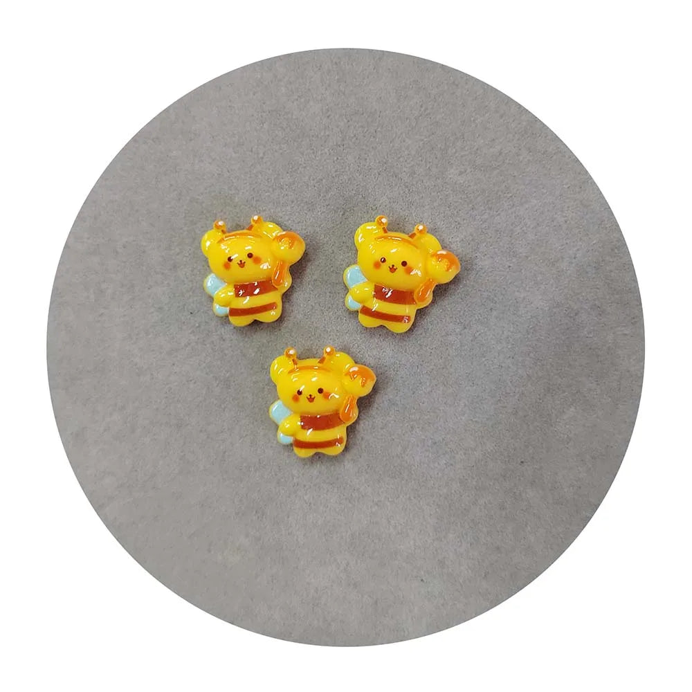 100pcs Resin Cartoon Bee Honey Pot Honeycomb Flatback Cabochon Fit Phone Deco Parts DIY Scrapbooking Hair Bows Accessories