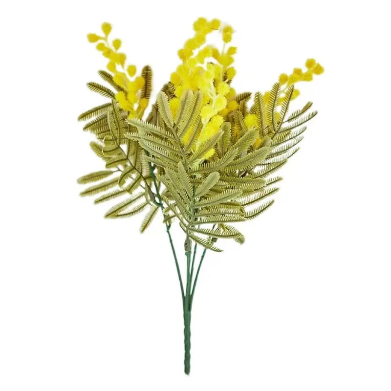 Artificial Yellow Flowers Acacia Mimosa Spring Flower Easter Plastic Flower for Home Yellow Mimosa Spray Vase Office Decor