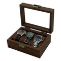 New Design 3 Slot Retro Dark Walnut Color Wooden Watch Display Box with Brown Velvet Interior