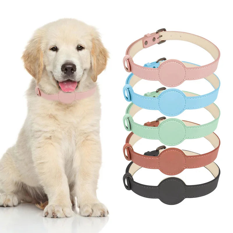 Customized Logo Luxury Elegant Adjustable Pet PU Microfiber Leather GPS Tracker AirTag Cat Dog Collar