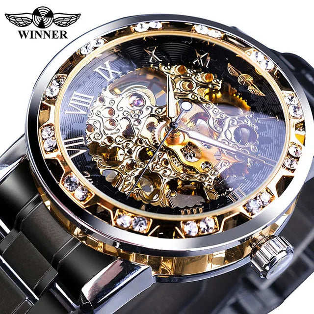 Winner Watches Men Wrist Luxury Transparent Diamond Luminous Gear Movement Male Mechanical Watch Dropshipping Reloj Herrenuhr