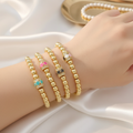 BC1401 18K Gold Plated Ball Beaded Elastic Bracelet | CZ Pave Enamel Smile Face Jewelry for Women
