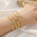 BC1401 18K Gold Plated Ball Beaded Elastic Bracelet | CZ Pave Enamel Smile Face Jewelry for Women