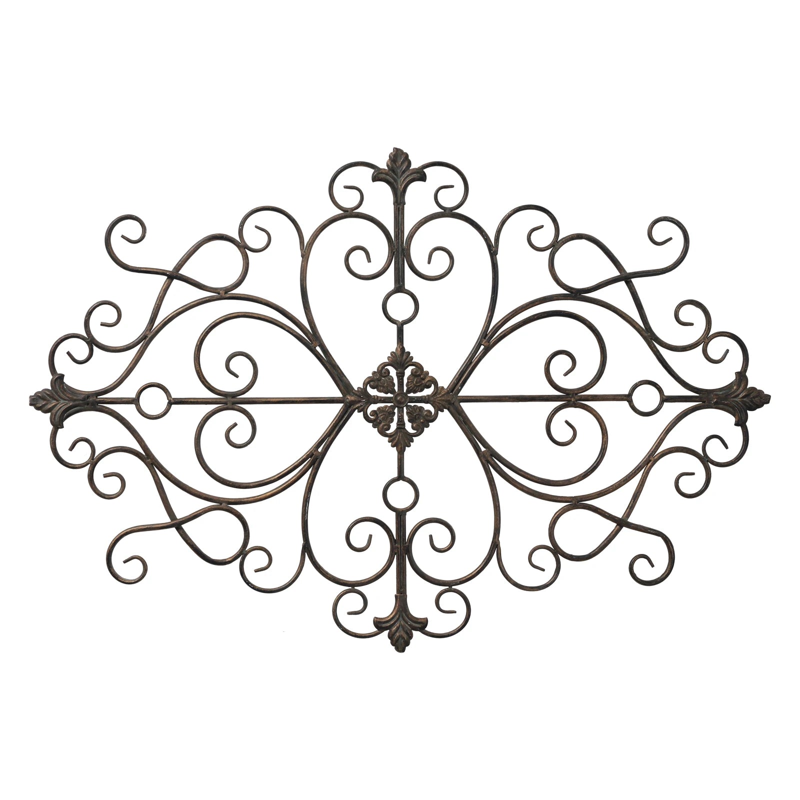 Rustic Home Decor Luxury Metal Handmade Flower Ornaments Hanging Scrolled Circular Wire Iron Wall Scroll Wall Art Decoration