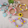 Custom Colorful Flower Silicone Beaded Bracelet Keychain Wholesale Sunflower Wristlet Keychain