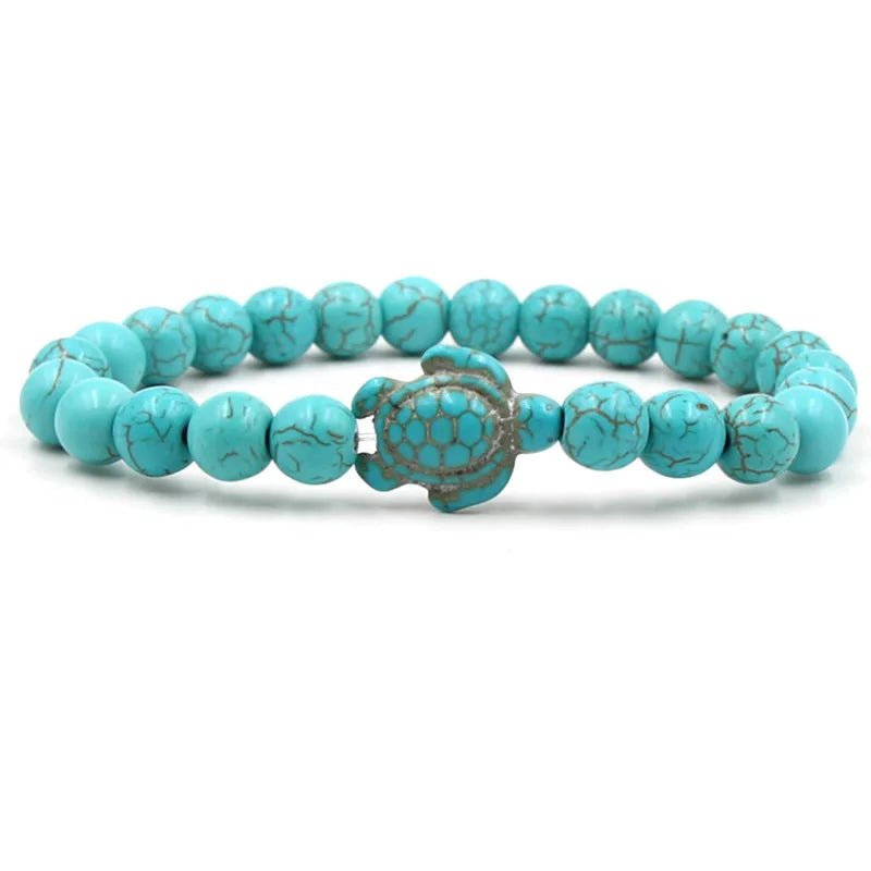 Turquoise Tortoise Gemstone Beads Bracelet 8mm Crystal Stretch Beaded for Women Men for Gifts Weddings Stone Protection Healing