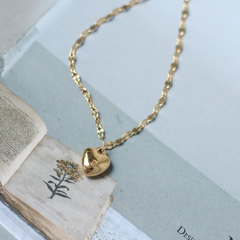 Dainty 14k Gold Plated Lip Chain Love Heart Charm Adjustable Stainless Steel Bracelets for Women