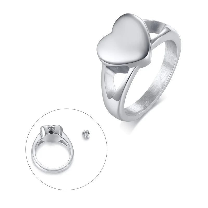Fashion Memorial Heart Charm Urn Rings for  Love Ashes Keepsake Angel Holder Stainless Steel Jewelry Ring Cremation Urn