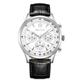 Low MOQ Luxury Japan Movement Three Eyes Water Resistant Black Leather Band Stainless Steel Case Customized Quartz Watch MegaBDM