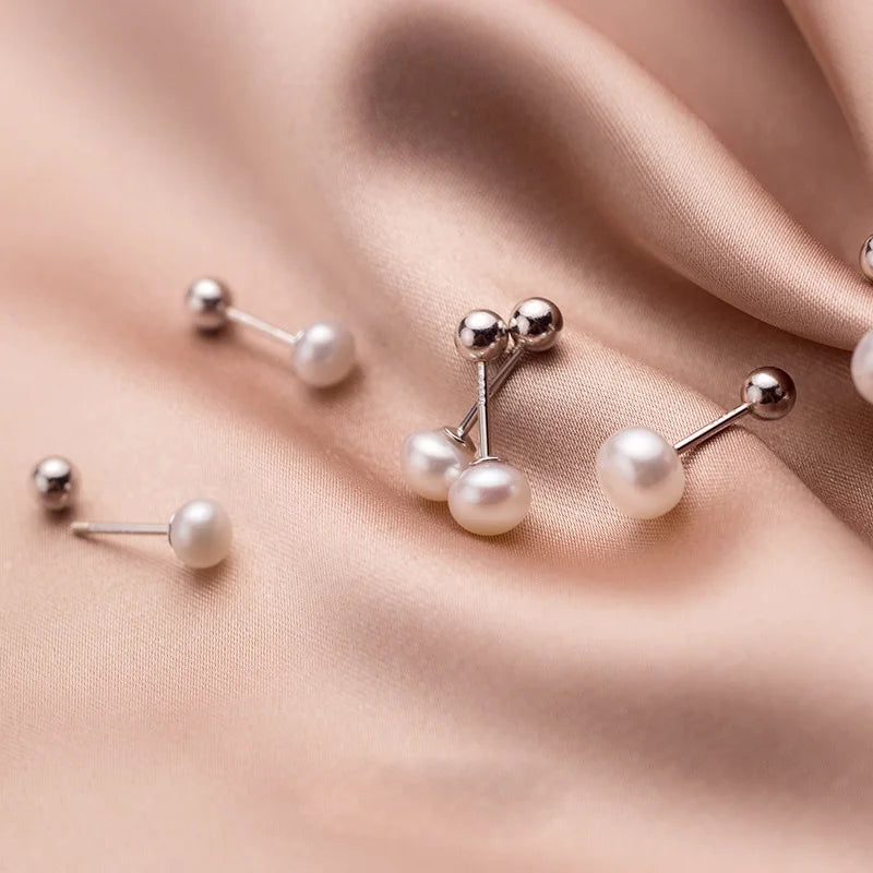 Fashion Sweet 925 Sterling Silver Single Freshwater Pearl Stud Earrings for Women Birthday Gifts
