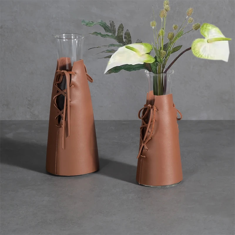 Luxury Art Deco Eco-friendly Woden Flower Table Glass Vase for Home Decor Office Ornaments Wedding for Living Office Floor Use