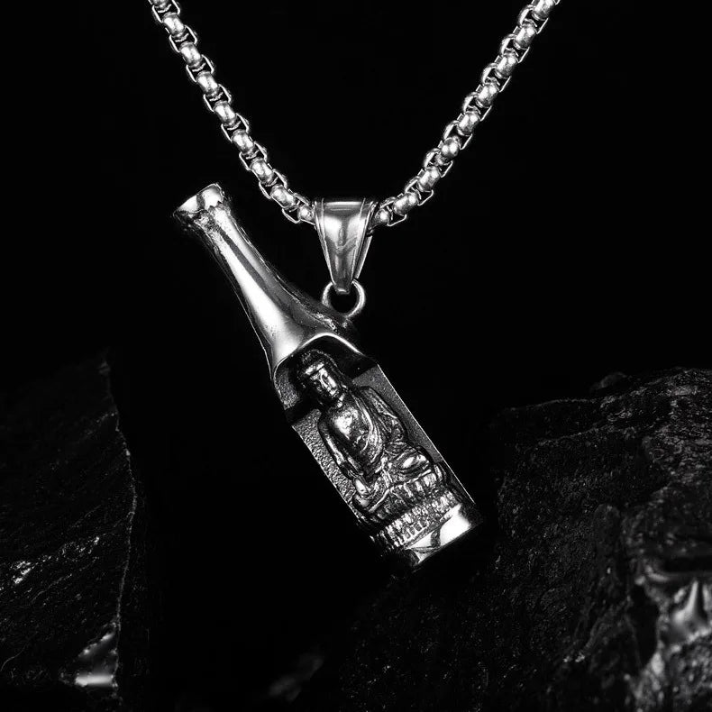 Customized Stainless Steel Punk Biker Buddha Jewelry Box Chain Beer Bottle Opener Pendants Necklaces for Men Jewelry