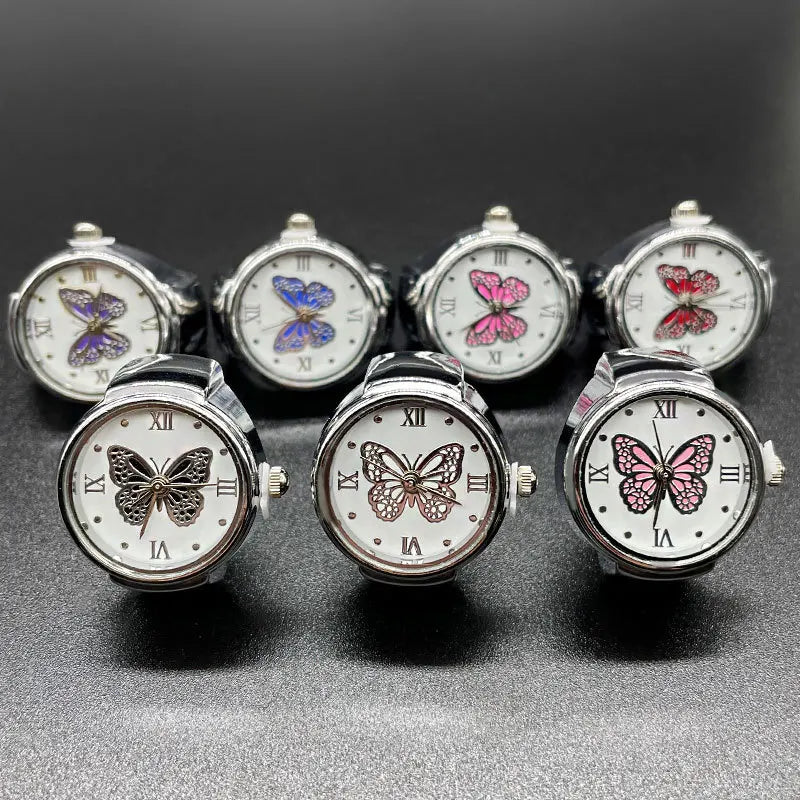 Women Dial Quartz Elastic Analog Finger Ring Watch Butterfly Creative Jewelry Mini Clock Watch for Women Gift Drop Shipping