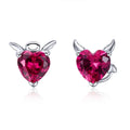 Fashion 925 Sterling Silver Angel and Devil Pink CZ Heart Stud Earrings for Women Silver Jewelry Party Gift SCE414